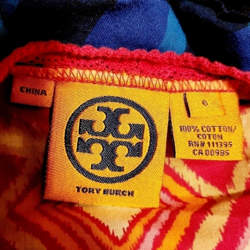 Tory Burch Crochet Tunic Top Tassels Pink Orange Women's 6 V-Neck 100% Cotton - Picture 7 of 9